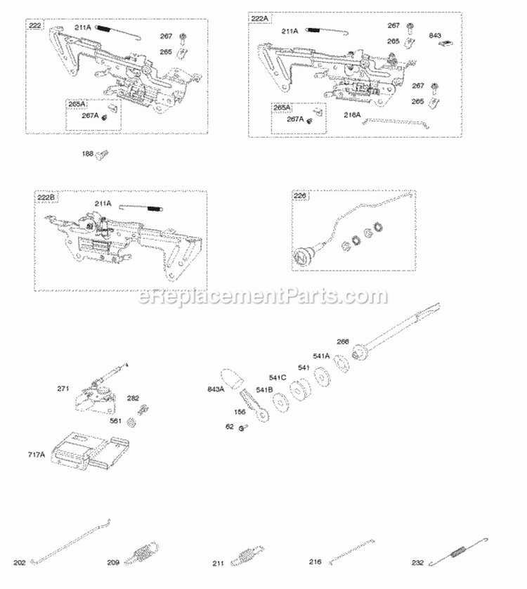 Control Brackets Springs Links Diagram and Parts List for  Briggs and Stratton Engine